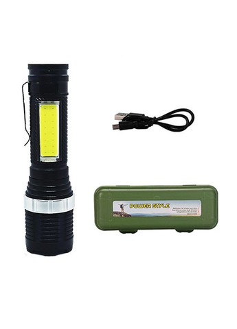 Ручной аккумуляторный фонарь с боковым светом BL-659-XPE+COB, micro USB, с фокусировкой, с клипсой X-Balog (305835809)