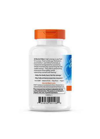 Л-карнітин фумарат L-Carnitine Fumarate with Biosint Carnitine 500 мг, 60 капсул Doctor's Best (361116241)