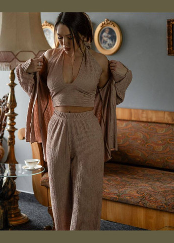 Бежевая женский пижамный костюм тройка «dominica» цвет бежевый р.s 453210 New Trend
