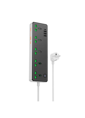 Мережевий фільтр AC13A на 5 розеток + 3 USB + USB-C, 17W, кабель 1,5 м, 220В, Black, Box Hoco (314927233)