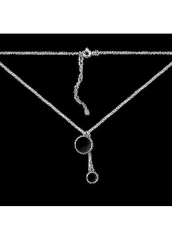 Комплект серебряный Круги с черной эмалью серьги пусеты и колье с подвесом. No Brand (362177330)