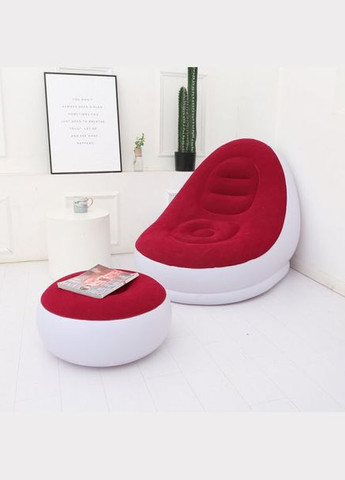 Надувний диван 2в1 з пуфиком для ніг надувні м'які меблі з флокованою накладкою Білий з червоним No Brand (348119023)