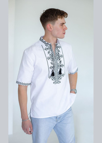 Белая мужская вышиванка vishivano4ka 3176-5к узор геометрический прямой хлопок, полиэстер (347587220)