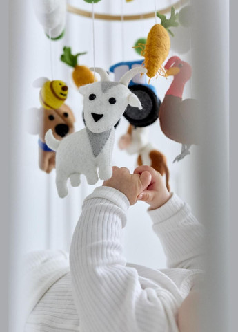Детский музыкальный мобиль на кроватку для младенцев WoollyFox "Собака, коза, машинка, индюк" на 35 мелодий No Brand (342757877)