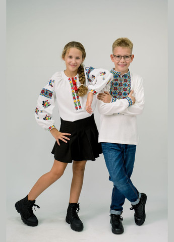 Біла вишиванка на дівчинку лляна блуза біла з довгим рукавом візерунок орнамент льон (311221526)