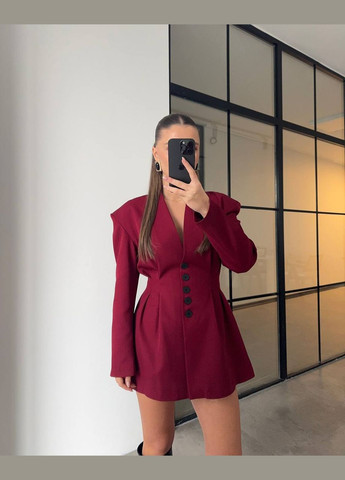 Бордова ділова міні сукня-жакет на гудзиках кльош Adelante однотонна