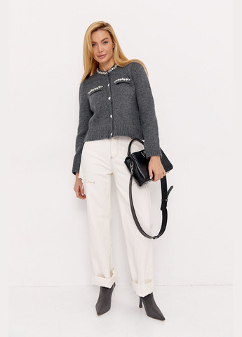 Укорочений кардиган оздоблений камінчиками - червоний колір, ONE SIZE (sku_241074) No Brand (314836408)