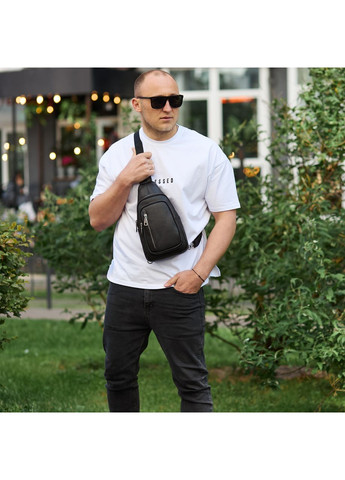 Сумка-слінг чоловіча чорна через плече з натуральної шкіри 32545 Tiding Bag (354832936)