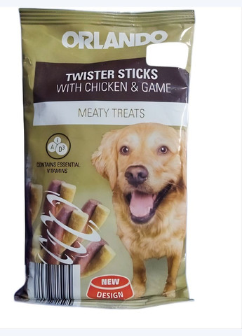 Ласощі для собак м'ясні палички з куркою та дичиною для ігор 100 г Orlando (269454167)