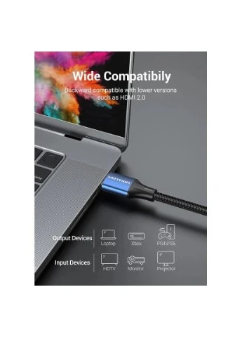 Кабель мультимедійний HDMI M to HDMI M 1.5m 8K60Hz cotton braided blue (ALGLG) Vention (396881349)