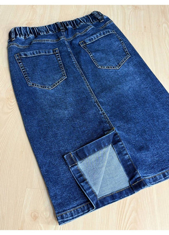 Синяя юбка женская джинсовая zjy 7031 большие размеры стрейчевая с разрезом на резинке синяя No Brand