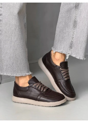 Коричневі шкіряні кеди No Brand