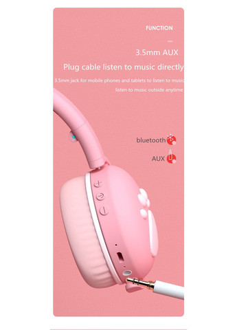 Безпровідні навушники з мікрофоном, медвежими вушками та LED підсвіткою подарункові (Розові) Atd (349824253)