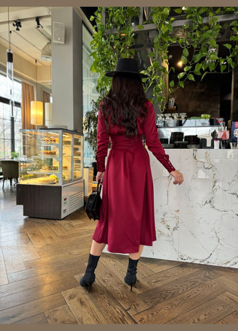 Бордовое женское платье с поясом цвет бордо р.42/44 454635 New Trend