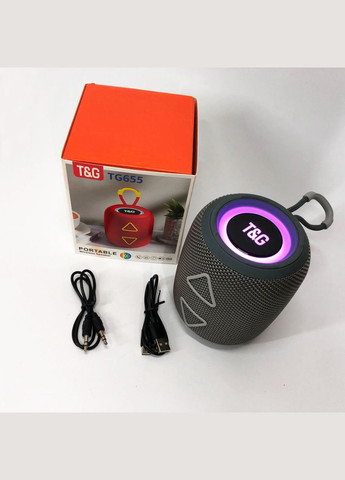 Портативная колонка TG655 5W с RGB-подсветкой и ремешком, громкая блютуз-колонка. Цвет: серый T&G (359429531)
