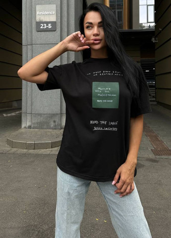 Базова футболка оверсайз з написом Tik-Tak - (323164482)