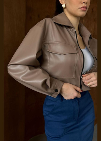 Кофейная демисезонная куртка с экокожи No Brand