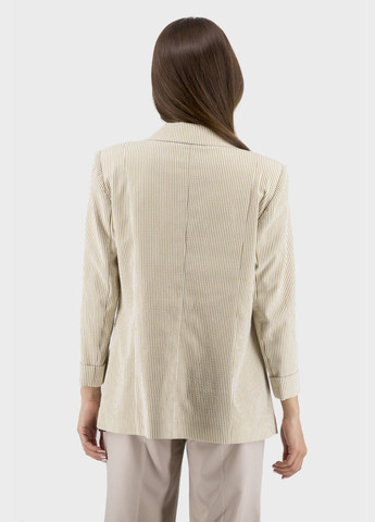 Жіночий двокольоровий піджак в смужку з брошкою та кишенями Quinto (бежевий-смужки, ), 42655 No Brand (331885795)