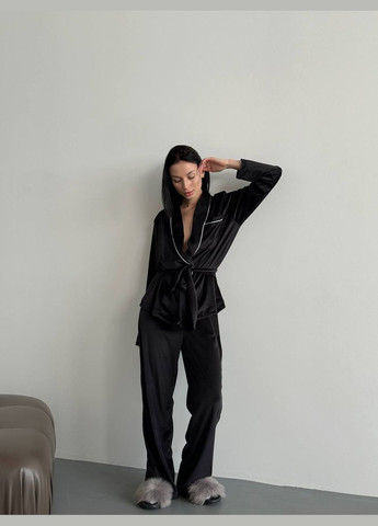 Черная женская пижама двойка плюш велюр цвет черный р.46/48 452622 New Trend