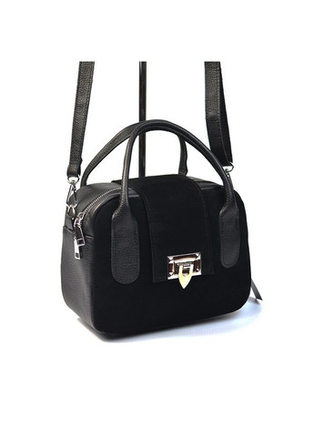 Чорна замшева маленька жіноча шкіряна сумка крос-боді з маленькими ручками та ремінцем Serebro (315370736)