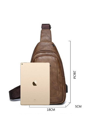 Чоловіча бананка сумка на груди, барсетка на плече кросбоді слінг з USB екошкіри Темно-коричневий(BRT) Jeep (336552033)