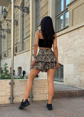 Бежевая повседневная леопардовая стильная коротенькая юбка леопард Україна