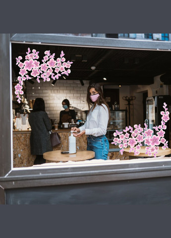 Наклейка вінілова інтер'єрна декор на вікно (вітрину, скло, дзеркало) "Гілки квітучої Сакури. Квіти Сакури" з оракалу Кавун (316116254)