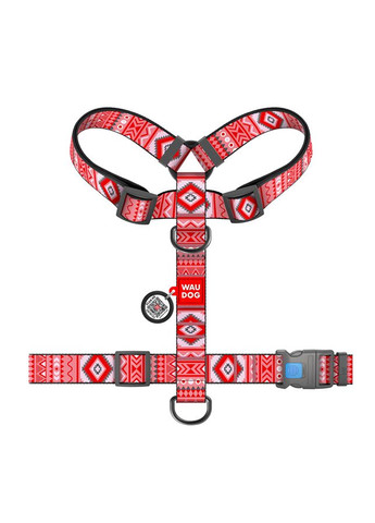 Шлея для собак Nylon с QR-паспортом, рисунок "Этно красный", пластиковый фастекс, XL, Ш 35 мм, А 55-95 см, В 70-110 см WAUDOG (332163577)
