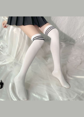 Заколінники щільні панчохи повсякдені спортивний стиль з декором полосами No Brand Заколенівки в спортивному стилі з декором лінії білі (346123605)