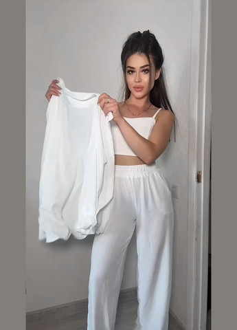 Женский костюм 4в1 удлиненная рубашка, укороченный топ, шорты с высокой посадкой и брюки палаццо MonCher (341086926)