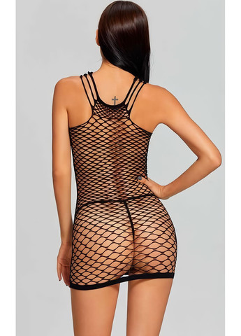 Черный демисезонный эффектное эротическое мини платье в крупную сетку xs-m черный No Brand