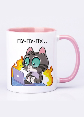 Чашка з друком "Котик на межі" 330 мл (колір рожевий) (23976) No Brand (324626120)