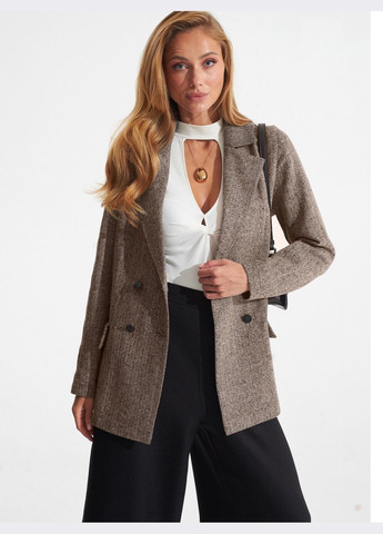 двобортний піджак бежевого кольору з принтом Dressa (324103526)