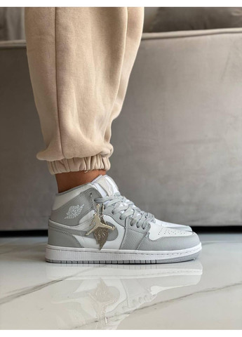 Серые демисезонные кроссовки мужские nike air jordan 1 retro white grey найк аир джордан No Brand