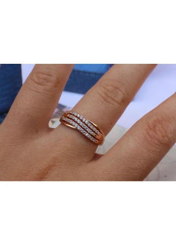 Кільце три хвилястих доріжки з каменів р 17 золотисте love-shopping Xuping Jewelry (387394244)