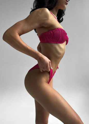 Коралловый летний женский яркий малиновый раздельный купальник с чашками. No Brand