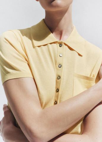 Женская светло-желтая футболка поло Zara однотонная