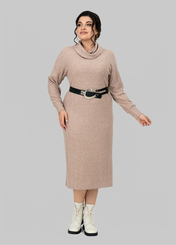 Темно-бежевое повседневный платье платье полуприлегающего силуэта из трикотажа косичка воротник-хомут all posa (ap102212p) A'll Posa