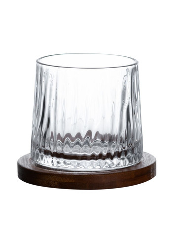 Склянка-дзига для віскі 300 мл з бамбуковою підставкою прозорий Yiwu (337713126)