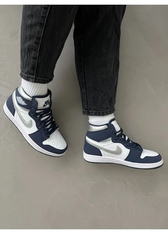 Білі кросівки чоловічі nike 1 retro navy blue/white найк аір ретро білі демісезон No Brand