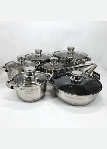 Набір посуду RB-601 (12 предметів) з нержавіючої сталі, каструлі з нержавіючої сталі Rainberg (364664932)