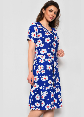 Халат женский батальный с цветочным принтом синего цвета Let's Shop (279724030)