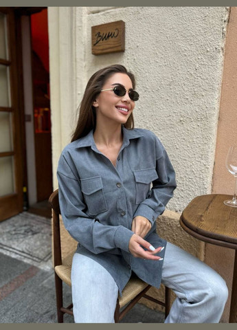 Графитовая спортивная, повседневный, кэжуал, джинсовая рубашка однотонная No Brand с длинным рукавом