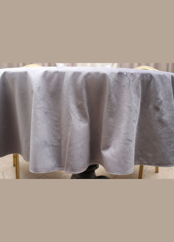 Скатерть круглая бархатная, однотонная Ø 155 см. Светло-серый Kayra (318387449)