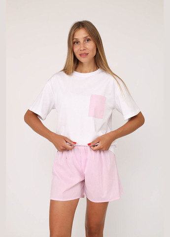 Світло-рожева всесезон піжама з шортами жіноча колір пудровий цб-00281215 Yuki