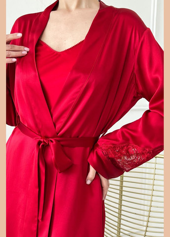 Комплект халат та сорочка комбінація шовк Парма L Червоний Silk Kiss (285716666)