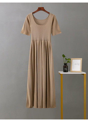 Темно-бежевое кэжуал летнее трикотажное платье для беременных женщин jtu-24 а-силуэт Number Nine
