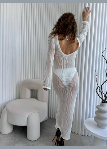 Женская длинная пляжная туника платье вязаная с открытой спиной LANNA белая No Brand (332813688)