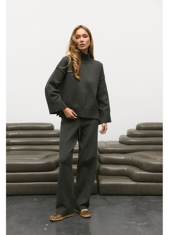 Сірий демісезонний светр в'язаний з високою горловиною s004 Twice