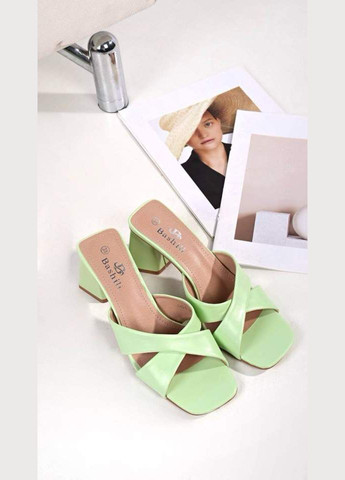 Жіночі шкіряні сабо на підборах 1600 Зелені Bashili (347024780)